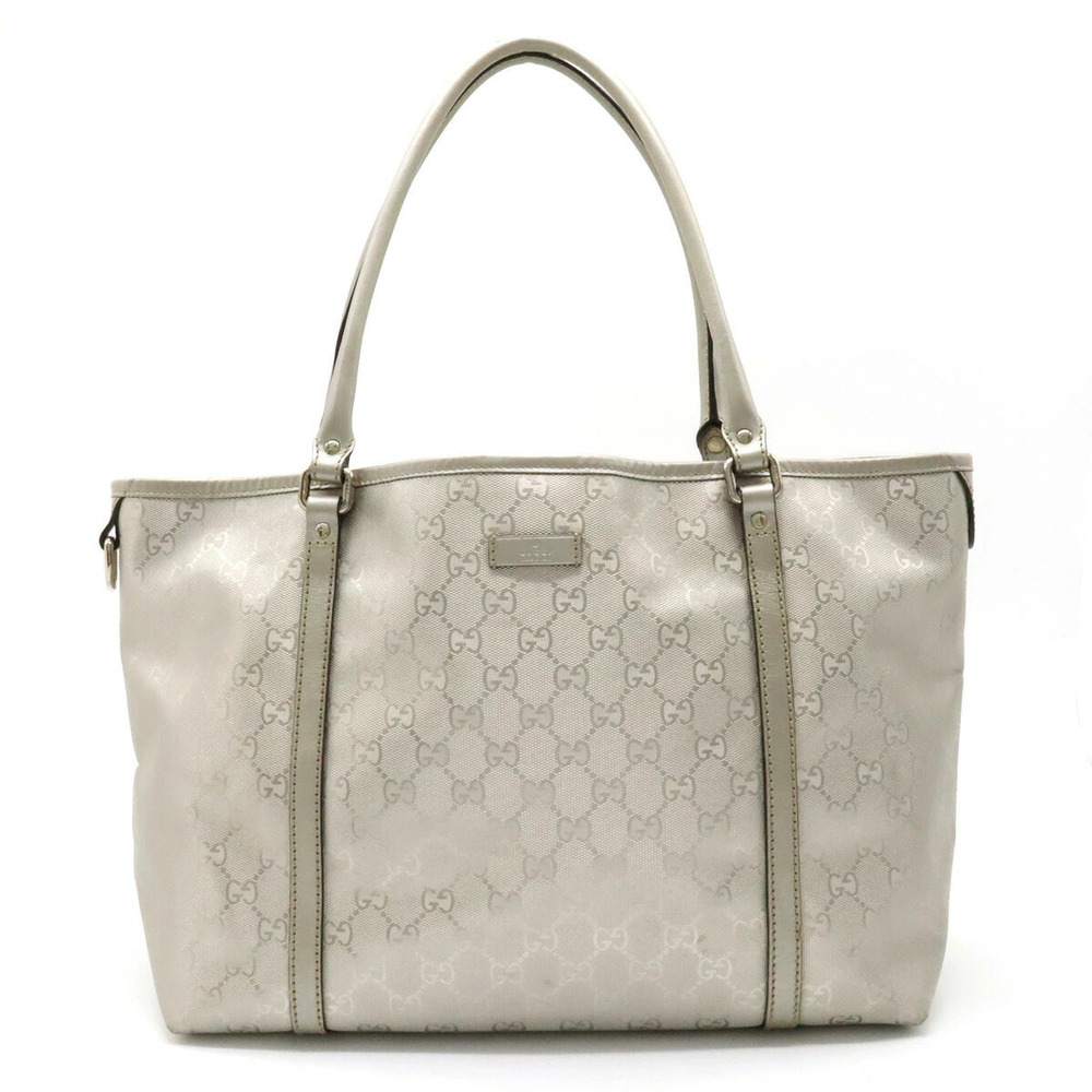 Gucci GG Imprime Tote Bag Shoulder Hobo Strap Leather Silver